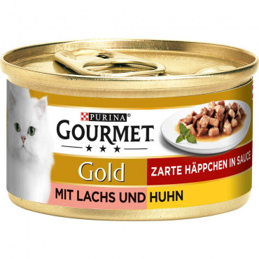 Katzen-Nassfutter Gourmet Gold Zarte Häppchen in Sauce mit Lachs & Huhn