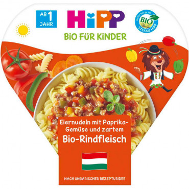 Bio Menü für Kinder, Nudeln Paprika/Rindfleisch
