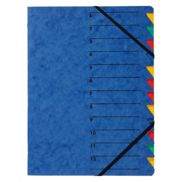 Ordnungsmappe, DIN A4, Karton, 12 Fächer, blau