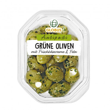 Grüne Oliven mit Frischkäse