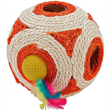 Katzenspielzeug Rassel-Feder-Ball, 12cm
