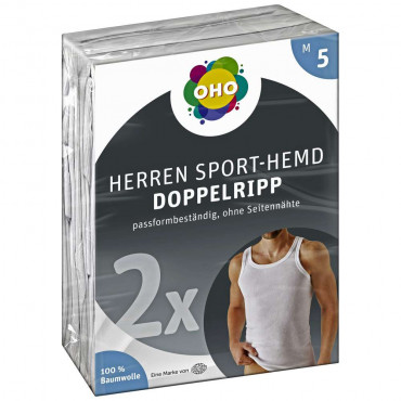 Herren Sport-Hemd, Doppelripp 2er Pack, Gr.5