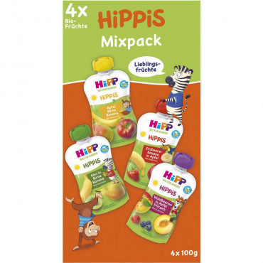 Fruchtquetschmus Hippis MIXPACK, 4 Sorten